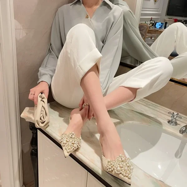 Aneikeh Spring/Autumn Fashion Sexy Women Shoes Elegant String Bead Crystal Patchwork Slip-On 35-42 Thin Heels Slipper NEW 2025 - Image 15