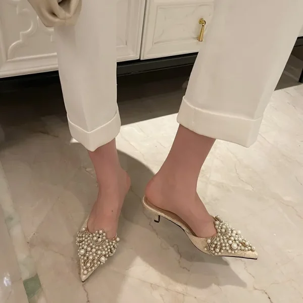 Aneikeh Spring/Autumn Fashion Sexy Women Shoes Elegant String Bead Crystal Patchwork Slip-On 35-42 Thin Heels Slipper NEW 2025 - Image 14