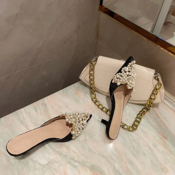 Aneikeh Spring/Autumn Fashion Sexy Women Shoes Elegant String Bead Crystal Patchwork Slip-On 35-42 Thin Heels Slipper NEW 2025 - Image 26