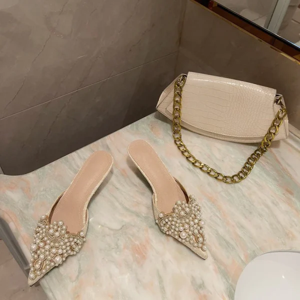 Aneikeh Spring/Autumn Fashion Sexy Women Shoes Elegant String Bead Crystal Patchwork Slip-On 35-42 Thin Heels Slipper NEW 2025 - Image 30