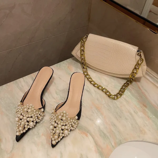 Aneikeh Spring/Autumn Fashion Sexy Women Shoes Elegant String Bead Crystal Patchwork Slip-On 35-42 Thin Heels Slipper NEW 2025 - Image 24