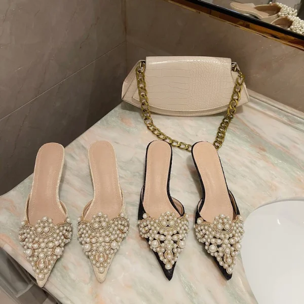 Aneikeh Spring/Autumn Fashion Sexy Women Shoes Elegant String Bead Crystal Patchwork Slip-On 35-42 Thin Heels Slipper NEW 2025 - Image 23