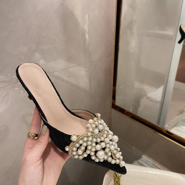 Aneikeh Spring/Autumn Fashion Sexy Women Shoes Elegant String Bead Crystal Patchwork Slip-On 35-42 Thin Heels Slipper NEW 2025 - Image 22