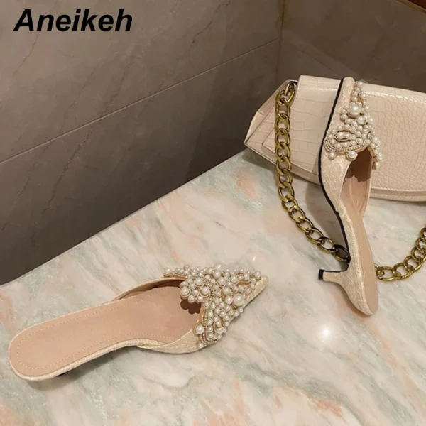 Aneikeh Spring/Autumn Fashion Sexy Women Shoes Elegant String Bead Crystal Patchwork Slip-On 35-42 Thin Heels Slipper NEW 2025 - Image 6