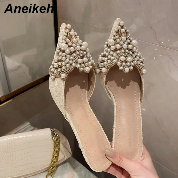 Aneikeh Spring/Autumn Fashion Sexy Women Shoes Elegant String Bead Crystal Patchwork Slip-On 35-42 Thin Heels Slipper NEW 2025 - Image 5