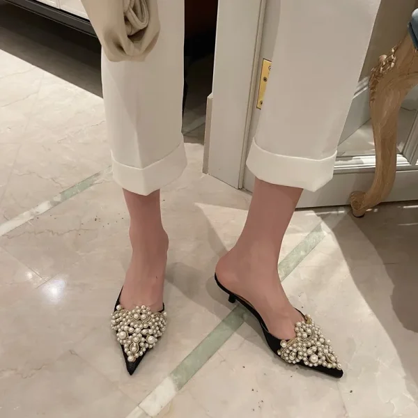 Aneikeh Spring/Autumn Fashion Sexy Women Shoes Elegant String Bead Crystal Patchwork Slip-On 35-42 Thin Heels Slipper NEW 2025 - Image 20