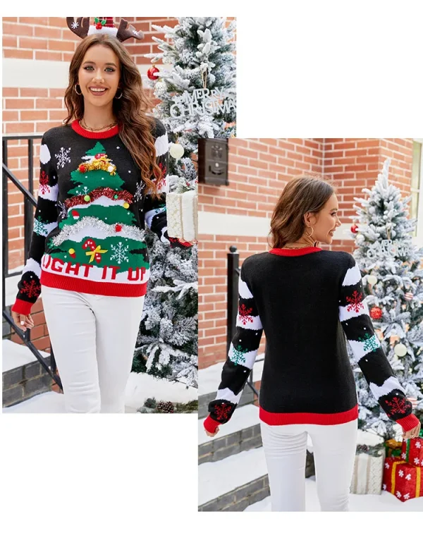 Casual Long Sleeve Crochet Women Pullovers Crew Neck Vacation Snowflake Christmas Tree Pattern Christmas Style Knitwear Sweater - Image 18