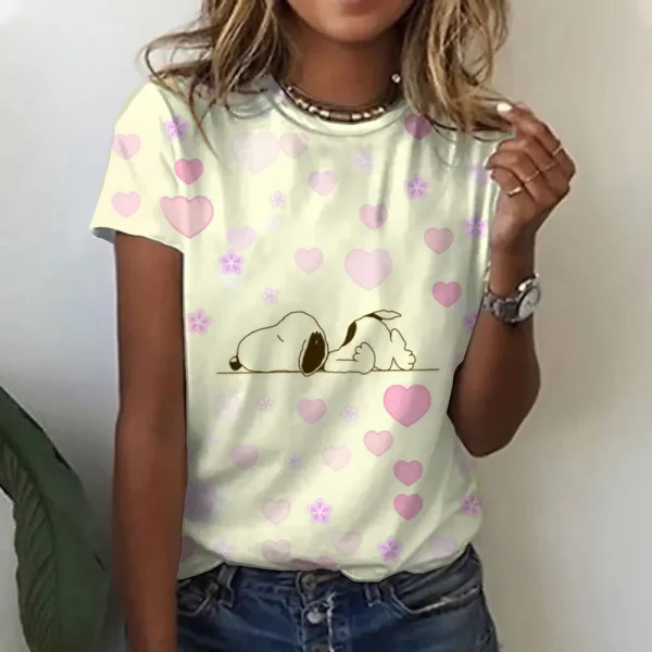 Snoopy Print T-shirt For Women Summer Girls Clothes Tees Female Harajuku Sweatshirt Blouse V-neck Short Sleeve Tops - Image 20