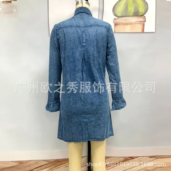 Women Denim Dress Long Sleeve Single Breasted Loose Fit A Line Dresses Turn Down Collar Splice Office Lady Elegant Vestidos - Image 17