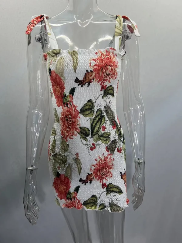 2025 Summer Slim Print Dress Women Fashion Spaghetti Strap Elegant Package Hips Bodycon Mini Dresses Femlae Beach Party Dress - Image 18