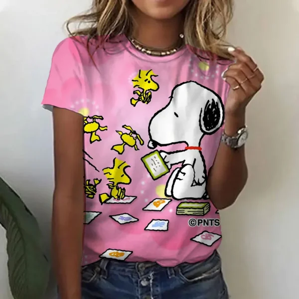 Snoopy Print T-shirt For Women Summer Girls Clothes Tees Female Harajuku Sweatshirt Blouse V-neck Short Sleeve Tops - Image 16