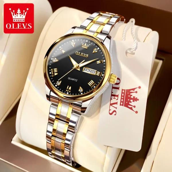 OLEVS 5563 Diamond Luxury Quartz Couple Watches Stainless Steel Waterproof Watch For Men Women Dual Calendar Fashion Hand Clock - Image 19