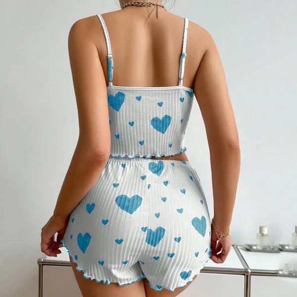 Women's Pajamas Set Sleepwear 2 PCS Short Tank Tops And Shorts S M L XL White Ventilate Soft Casual Love Printing - Image 2