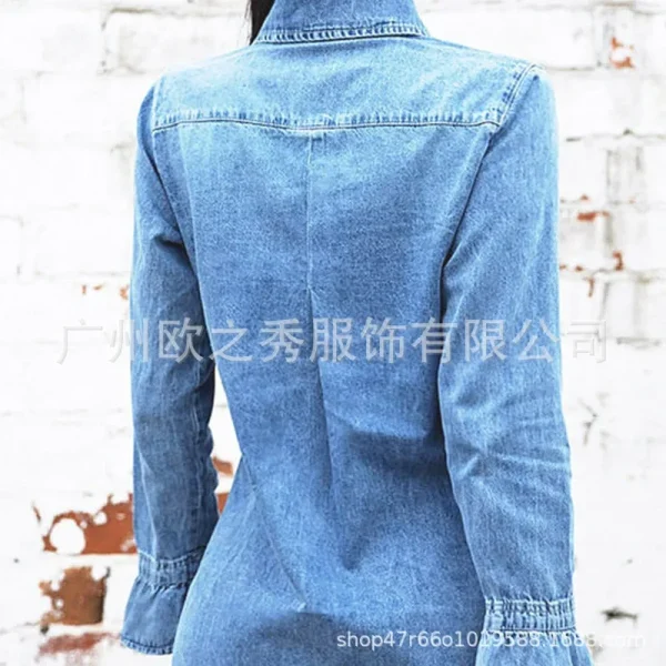 Women Denim Dress Long Sleeve Single Breasted Loose Fit A Line Dresses Turn Down Collar Splice Office Lady Elegant Vestidos - Image 10