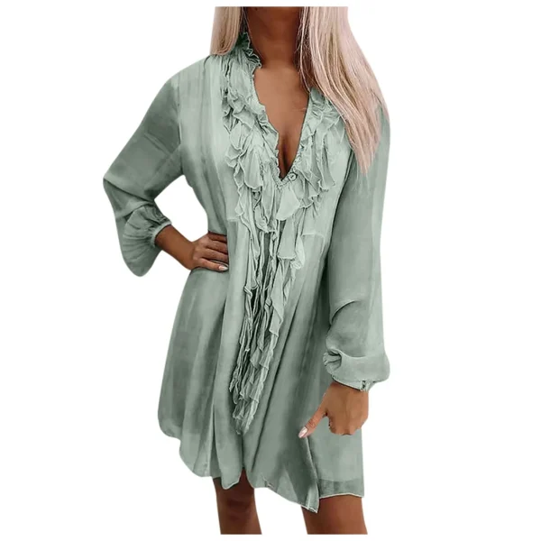 Summer Beach Style Ruffles Tassel Tie Up Pink Dress for Women Elegant Sexy V-neck Loose Fit Holiday Party Dress Chiffon Vestidos - Image 10