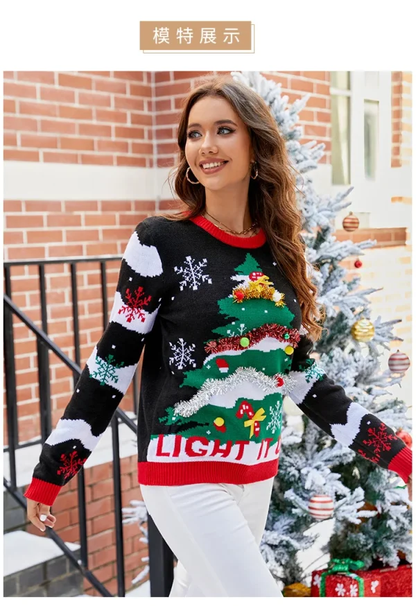 Casual Long Sleeve Crochet Women Pullovers Crew Neck Vacation Snowflake Christmas Tree Pattern Christmas Style Knitwear Sweater - Image 17