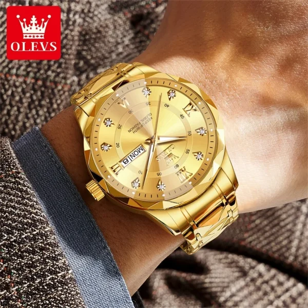 OLEVS Luxury Gold Watches for men waterproof stainless steel Big Face Quartz Watches Fashion Business WristWatches for Men - Image 3