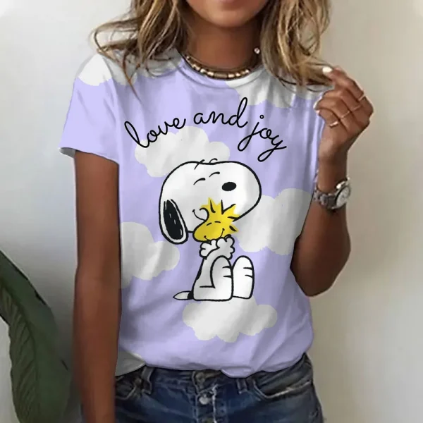Snoopy Print T-shirt For Women Summer Girls Clothes Tees Female Harajuku Sweatshirt Blouse V-neck Short Sleeve Tops - Image 3