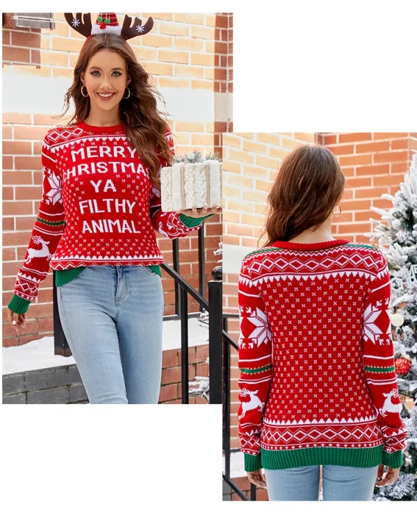 Casual Long Sleeve Crochet Women Pullovers Crew Neck Vacation Snowflake Christmas Tree Pattern Christmas Style Knitwear Sweater - Image 27