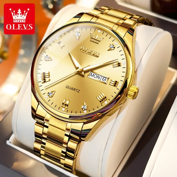 OLEVS 5563 Diamond Luxury Quartz Couple Watches Stainless Steel Waterproof Watch For Men Women Dual Calendar Fashion Hand Clock - Image 14