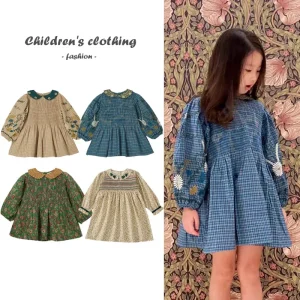 Luxury Girl Dress 2025 Spring New Embroidered Flower Girl Princess Dress Holiday Party Baby Dress Cotton Children's Clothing
