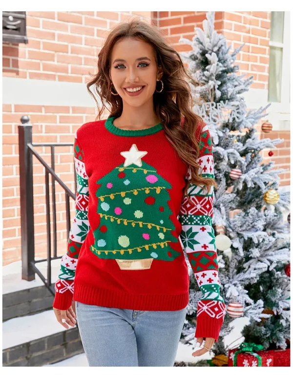 Casual Long Sleeve Crochet Women Pullovers Crew Neck Vacation Snowflake Christmas Tree Pattern Christmas Style Knitwear Sweater - Image 23