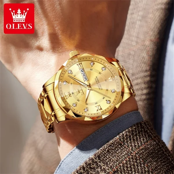 OLEVS Luxury Gold Watches for men waterproof stainless steel Big Face Quartz Watches Fashion Business WristWatches for Men - Image 4