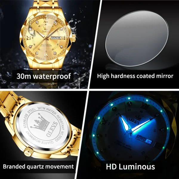 OLEVS Luxury Gold Watches for men waterproof stainless steel Big Face Quartz Watches Fashion Business WristWatches for Men - Image 6