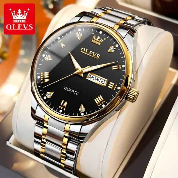 OLEVS 5563 Diamond Luxury Quartz Couple Watches Stainless Steel Waterproof Watch For Men Women Dual Calendar Fashion Hand Clock - Image 12