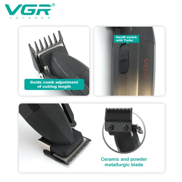 VGR Hair Clipper Electric Hair Cutting Machine Adjustable Hair Trimmer Cordless Barber Haircut 9000 RPM Clipper for Men V-003 - Image 2