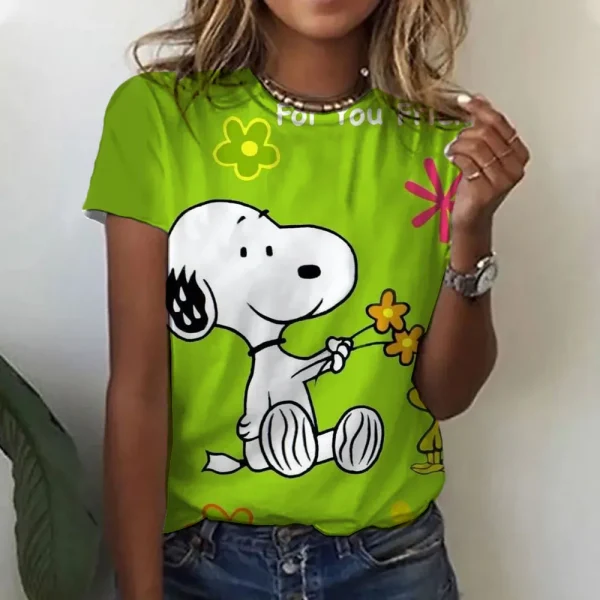 Snoopy Print T-shirt For Women Summer Girls Clothes Tees Female Harajuku Sweatshirt Blouse V-neck Short Sleeve Tops - Image 7