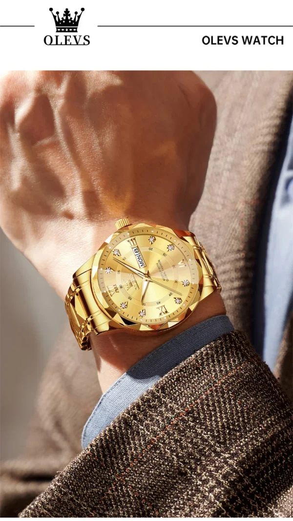 OLEVS Luxury Gold Watches for men waterproof stainless steel Big Face Quartz Watches Fashion Business WristWatches for Men - Image 16