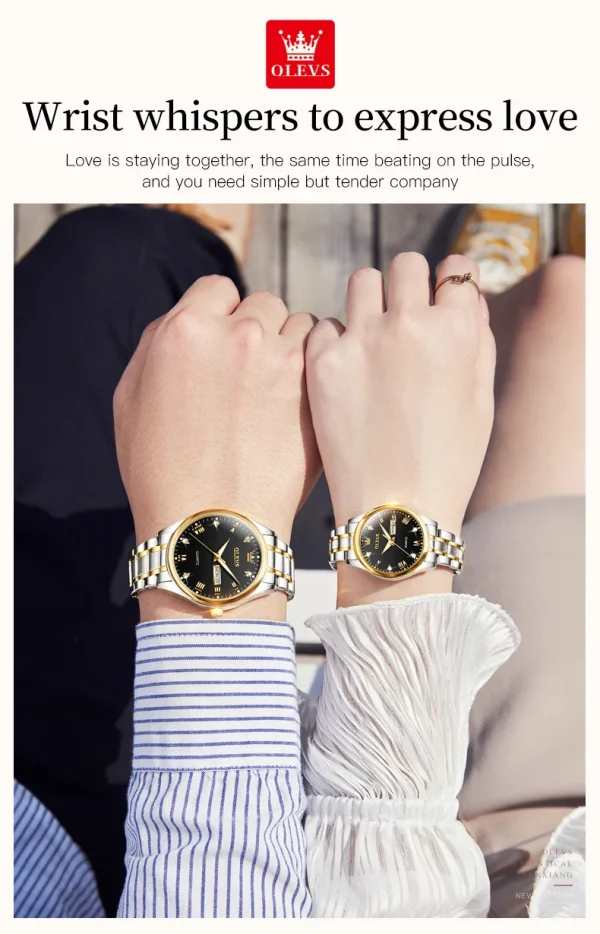 OLEVS 5563 Diamond Luxury Quartz Couple Watches Stainless Steel Waterproof Watch For Men Women Dual Calendar Fashion Hand Clock - Image 25