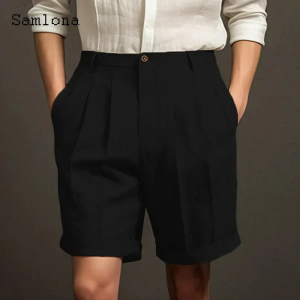 2024 America and Europe Style Casual Linen Beach Shorts Men's Stand Pocket Classic Basic Shorts Khaki White Soft Half Pants New - Image 4