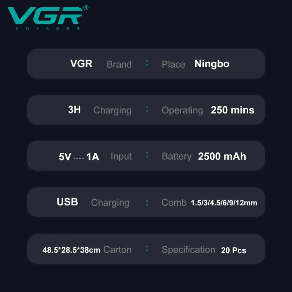 VGR Hair Clipper Electric Hair Cutting Machine Adjustable Hair Trimmer Cordless Barber Haircut 9000 RPM Clipper for Men V-003 - Image 6