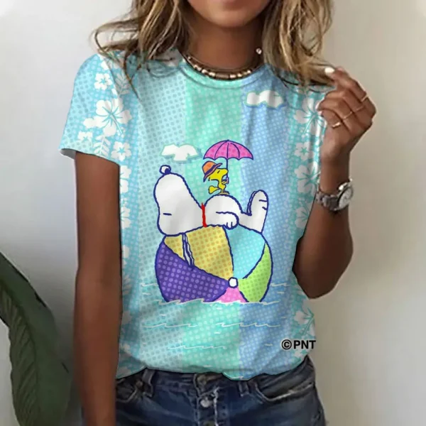 Snoopy Print T-shirt For Women Summer Girls Clothes Tees Female Harajuku Sweatshirt Blouse V-neck Short Sleeve Tops - Image 8