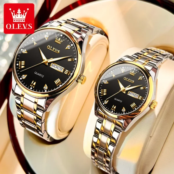 OLEVS 5563 Diamond Luxury Quartz Couple Watches Stainless Steel Waterproof Watch For Men Women Dual Calendar Fashion Hand Clock - Image 16