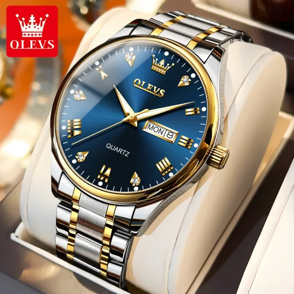 OLEVS 5563 Diamond Luxury Quartz Couple Watches Stainless Steel Waterproof Watch For Men Women Dual Calendar Fashion Hand Clock - Image 11