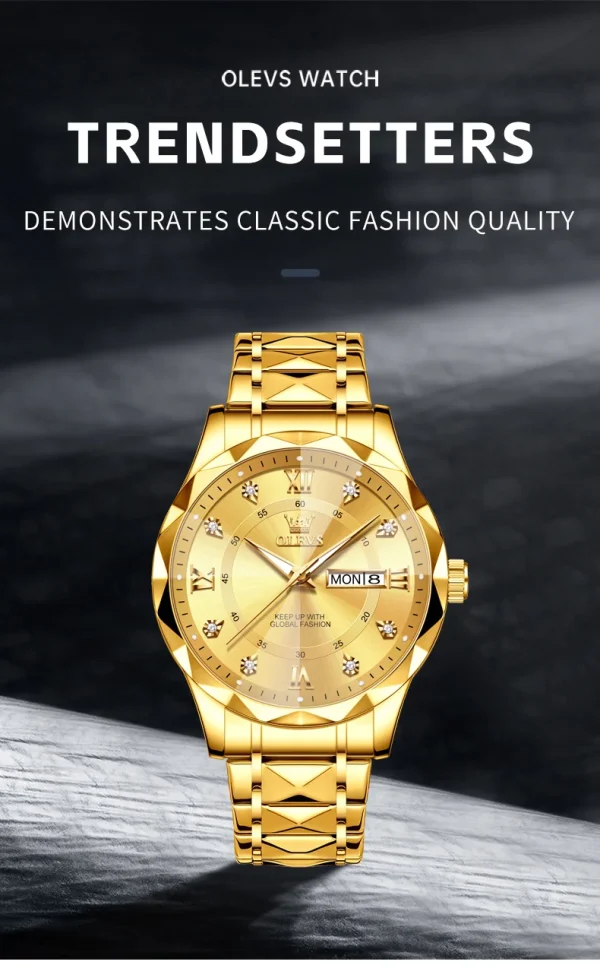 OLEVS Luxury Gold Watches for men waterproof stainless steel Big Face Quartz Watches Fashion Business WristWatches for Men - Image 14
