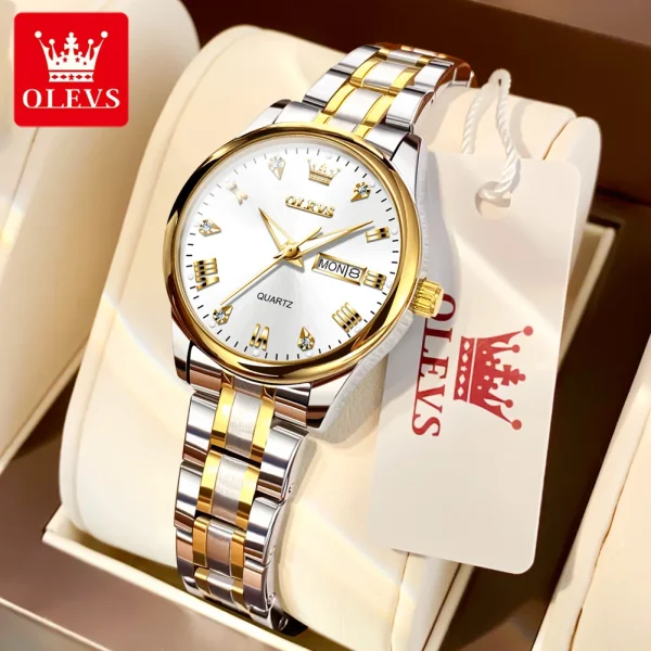 OLEVS 5563 Diamond Luxury Quartz Couple Watches Stainless Steel Waterproof Watch For Men Women Dual Calendar Fashion Hand Clock - Image 20
