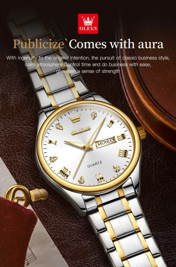 OLEVS 5563 Diamond Luxury Quartz Couple Watches Stainless Steel Waterproof Watch For Men Women Dual Calendar Fashion Hand Clock - Image 29