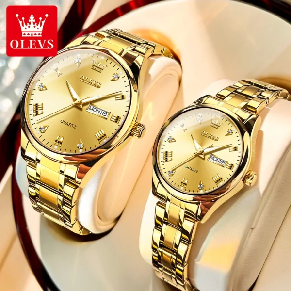 OLEVS 5563 Diamond Luxury Quartz Couple Watches Stainless Steel Waterproof Watch For Men Women Dual Calendar Fashion Hand Clock - Image 18
