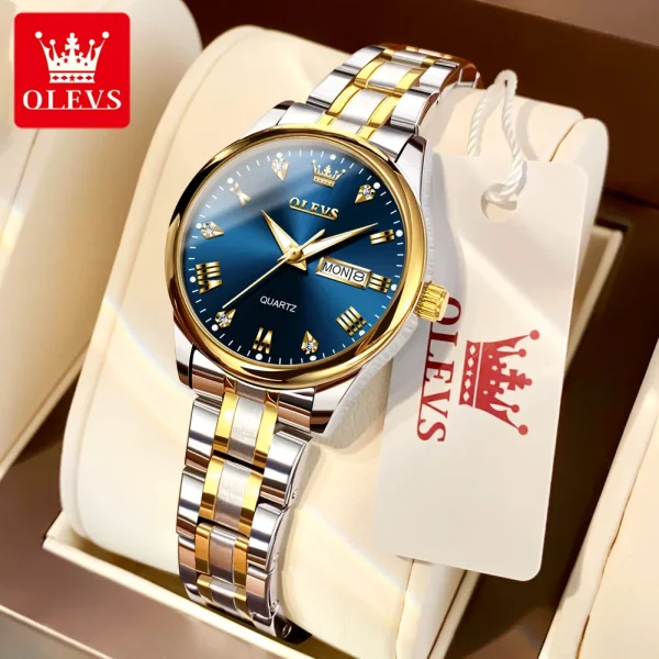 OLEVS 5563 Diamond Luxury Quartz Couple Watches Stainless Steel Waterproof Watch For Men Women Dual Calendar Fashion Hand Clock - Image 21
