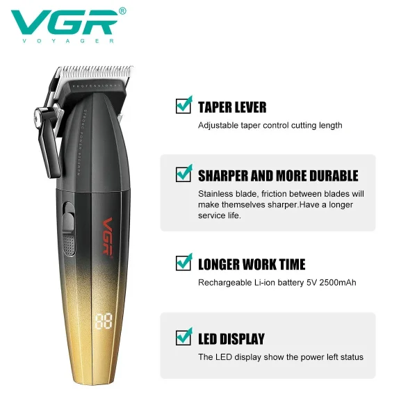 VGR Hair Clipper Electric Hair Cutting Machine Adjustable Hair Trimmer Cordless Barber Haircut 9000 RPM Clipper for Men V-003 - Image 4