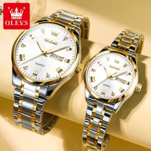 OLEVS 5563 Diamond Luxury Quartz Couple Watches Stainless Steel Waterproof Watch For Men Women Dual Calendar Fashion Hand Clock