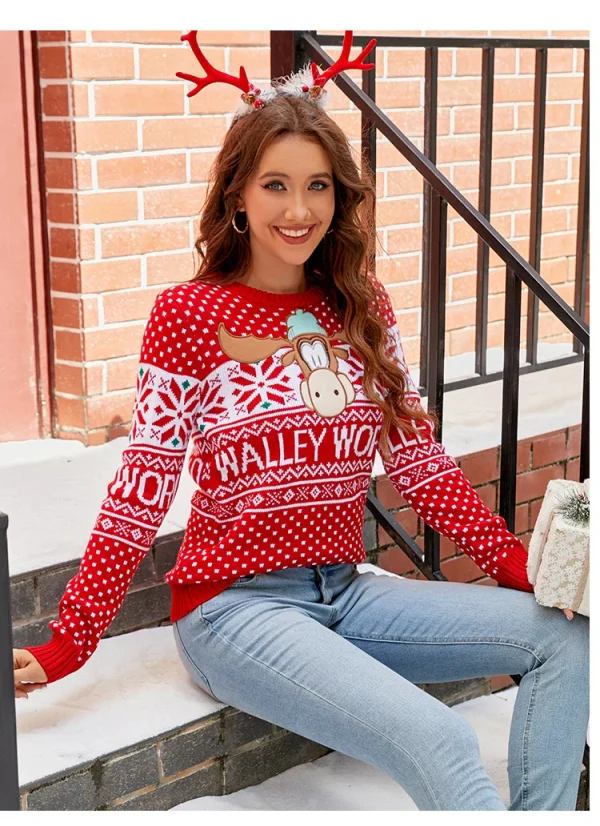 Casual Long Sleeve Crochet Women Pullovers Crew Neck Vacation Snowflake Christmas Tree Pattern Christmas Style Knitwear Sweater - Image 5
