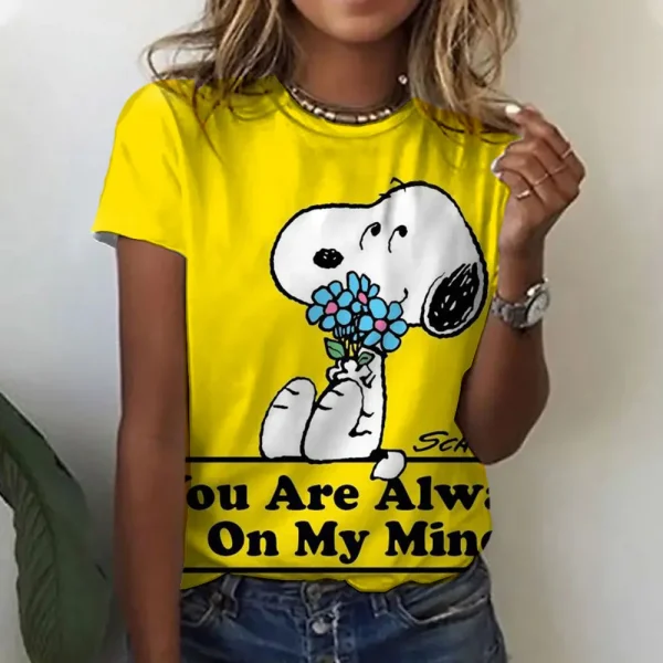 Snoopy Print T-shirt For Women Summer Girls Clothes Tees Female Harajuku Sweatshirt Blouse V-neck Short Sleeve Tops - Image 4