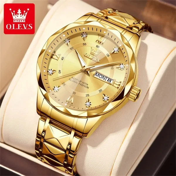 OLEVS Luxury Gold Watches for men waterproof stainless steel Big Face Quartz Watches Fashion Business WristWatches for Men