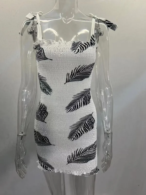 2025 Summer Slim Print Dress Women Fashion Spaghetti Strap Elegant Package Hips Bodycon Mini Dresses Femlae Beach Party Dress - Image 19