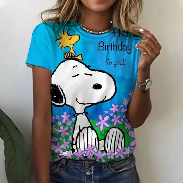 Snoopy Print T-shirt For Women Summer Girls Clothes Tees Female Harajuku Sweatshirt Blouse V-neck Short Sleeve Tops - Image 9